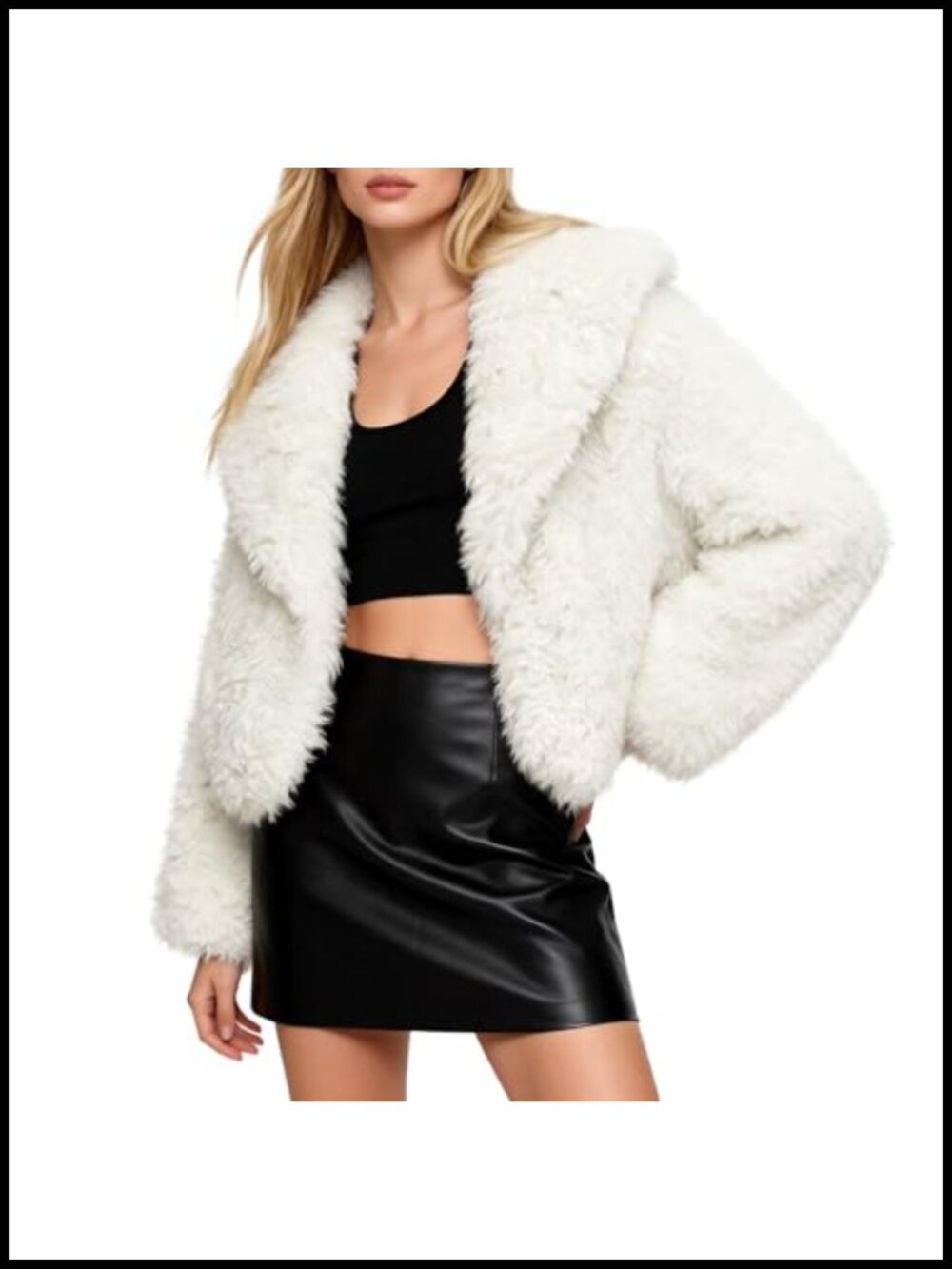 Faux Fur Open Front Crop Coat Wide Lapel Long Sleeve Fuzzy Jacket